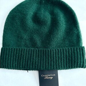 Charter Club Deep Green CASHMERE Knit Hat